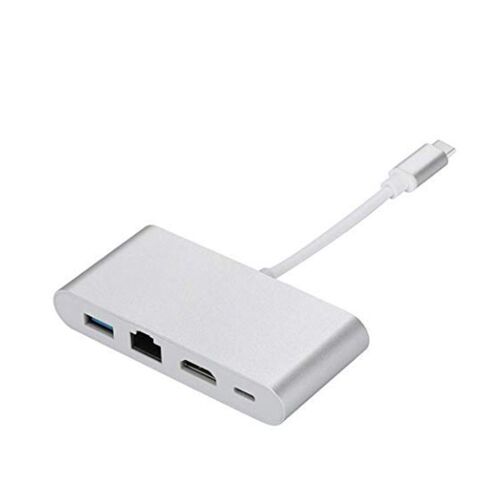 Type C Thunderbolt 3 vers HDMI Gigabit Lan RJ45 Ethernet adaptateur USB C PD USB 3.0 Hub pour MacBook Galaxy S8 S9 Huawei Mate10 4 in 1 Silver