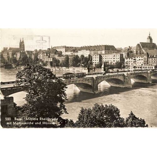Basel (Bâle) : Mittlere Rheinbrücke Mit Martinskirche Und Münster (Pont Sur Le Rhin, Église St Martin Et Munster)
