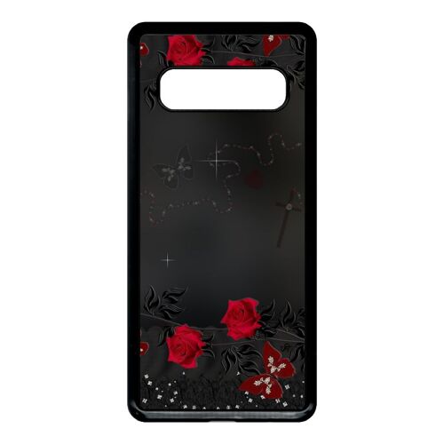 Coque pour smartphone - Roses gothic chapelet - compatible avec samsung Galaxy S10 - Plastique - bord Noir