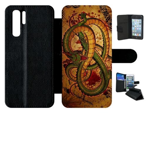 Etui A Rabat - Dragon Manga - Compatible Avec Huawei P30 Pro - Simili-Cuir - Bord Noir