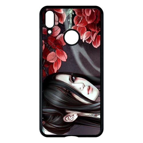 Coque pour smartphone - Manga geisha gothique - compatible avec huawei Y7 Pro 2019 - Plastique - bord Noir
