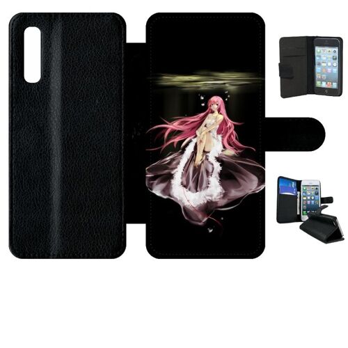 Etui A Rabat - Manga Fille Cheveux Rose - Compatible Avec Samsung Galaxy A50 - Simili-Cuir - Bord Noir