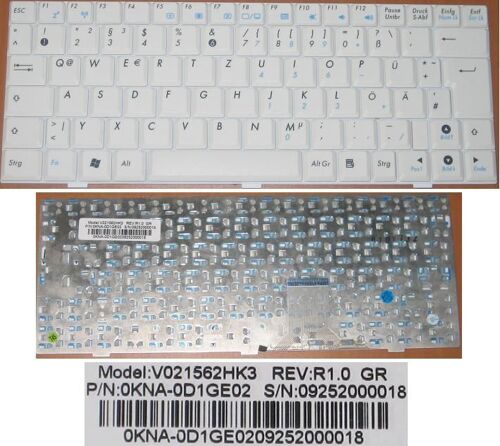 Clavier Qwertz Allemand / German Pour ASUS EEEPC EEE PC 1000 Series, Blanc / White, Model: V021562HK3, P/N: 0KNA-0D1GE02