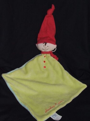 Lutin Jacadi Doudou Plat Carre Losange Vert Bleu Rouge Peluche
