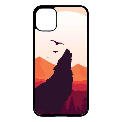 Coque pour smartphone - Loup la pleine lune - compatible avec apple iPhone 11 - Plastique - bord Noir