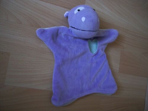 Doudou Plat Marionette Hippopotame Violet  Et Bleu/Cocard Bleu