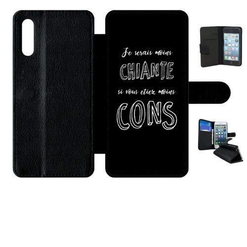 Etui A Rabat - Je Serais Moins Chiante Si Vous Etiez Moins Cons - Compatible Avec Samsung Galaxy A70s - Simili-Cuir - Bord Noir