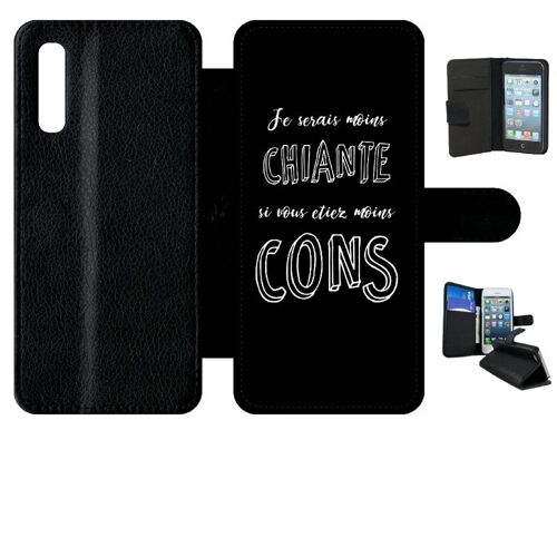 Etui A Rabat - Je Serais Moins Chiante Si Vous Etiez Moins Cons - Compatible Avec Samsung Galaxy A50 - Simili-Cuir - Bord Noir