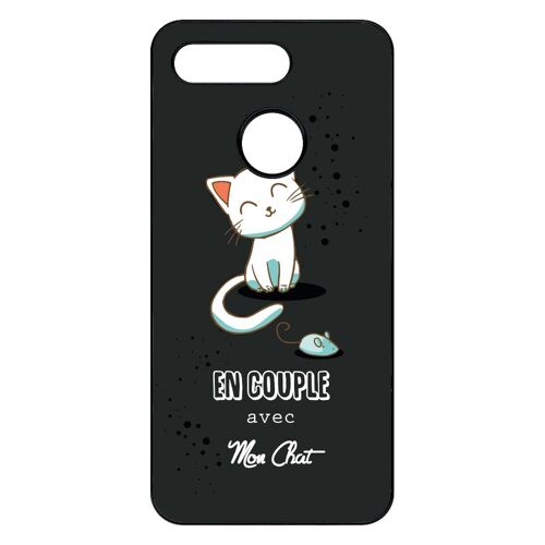 Coque Pour Smartphone - En Couple Avec Mon Chat Fond Noir 2 - Compatible Avec Honor View 20 - Plastique - Bord Noir