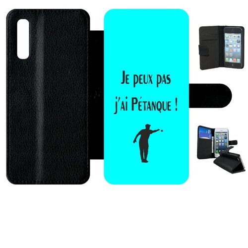 Etui A Rabat - Je Peux Pas J Ai Petanque Turquoise - Compatible Avec Samsung Galaxy A50 - Simili-Cuir - Bord Noir