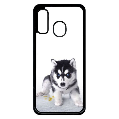Coque pour smartphone - Bebe chien husky - compatible avec samsung Galaxy A40 - Plastique - bord Noir