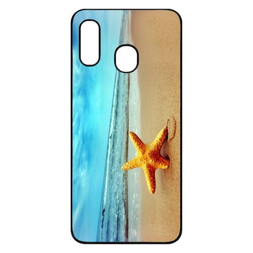 Coque pour smartphone - Etoile de mer plage - compatible avec samsung Galaxy A30 - Plastique - bord Noir