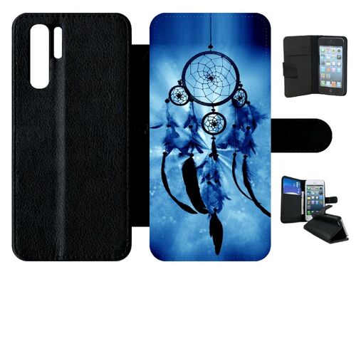 Etui A Rabat - Attrape Rêve Blue - Compatible Avec Huawei P30 Pro - Simili-Cuir - Bord Noir