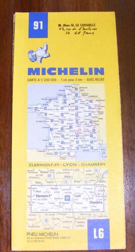 Carte Routière Michelin N° 91 , Carte A 1/200000 : Clermont Férrand - Lyon - Chambérry