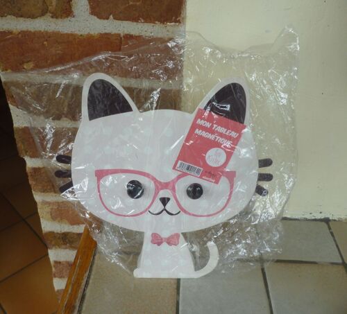 Petit Tableau Magnetique Tout Métal Sur Pied "Chat" À Poser Sur Bureau - 22,5x24cm Environ - Marque Oberthur Modèle "Fun Kittens" - 2 Aimants (Yeux)