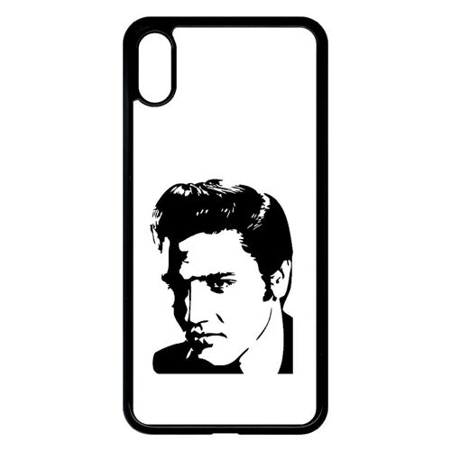 Coque Pour Smartphone - Portrait Elvis Presley - Compatible Avec Apple Iphone Xs Max - Plastique - Bord Noir