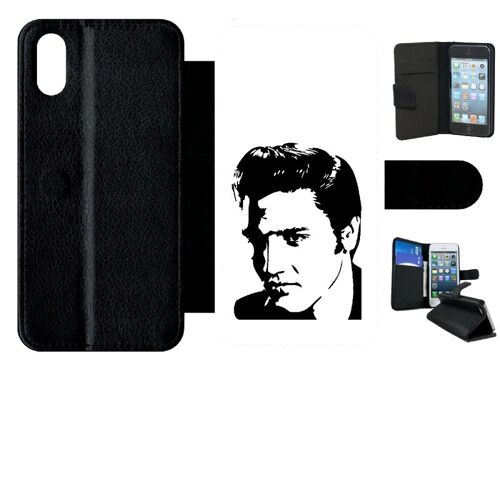 Etui A Rabat - Portrait Elvis Presley - Compatible Avec Apple Iphone X - Simili-Cuir - Bord Noir
