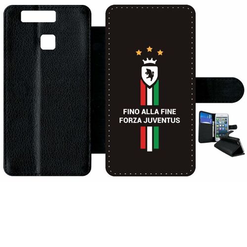 Etui A Rabat - Juventus Italie Forza - Compatible Avec Huawei Ascend P9 - Simili-Cuir - Bord Noir