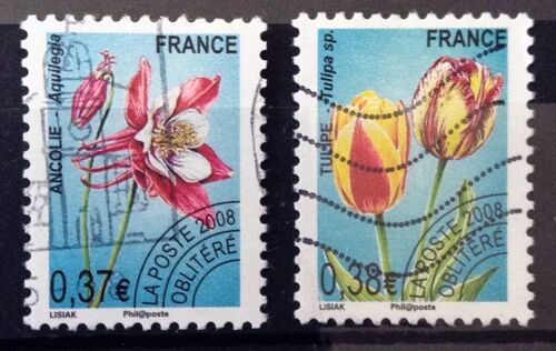 Préoblitéré Fleurs Ancolie 0,37 (Joli N° 253) + Préoblitéré Fleurs Tulipe 0,38 (Joli N° 254) Obl - France Année 2008 - N11331
