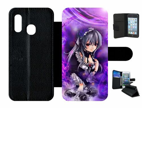 Etui A Rabat - Manga Fille Violet - Compatible Avec Samsung Galaxy A20e - Simili-Cuir - Bord Noir