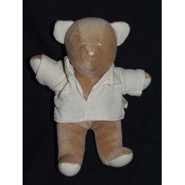 Ours Doudou Natalys Mrsa Peluche Marron Beige Nid D' Abeille Grelot 30 Cms