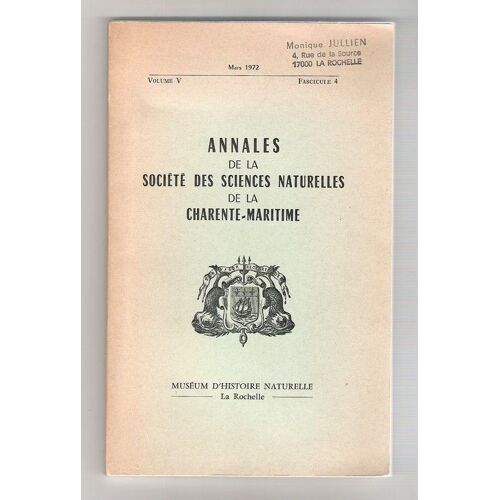 Annales De La Société Des Sciences Naturelles De La Charente-Maritime  N° 4