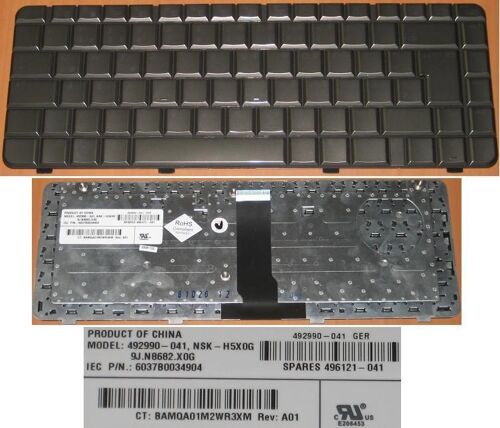 Clavier Qwertz Allemand / German Pour HP Pavilion DV3500 DV3000 Series, BRONZE, Model: NSK-H5X0G, P/N: 9J.N8682.X0G , 492990-041 , 496121-041