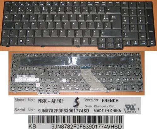 Clavier Azerty Français Pour ACER ASPIRE 7000 7100 9410 9400 9300 Series, Noir / Black, Model: NSK-AFF0F , P/N: 9J.N8782.F0F