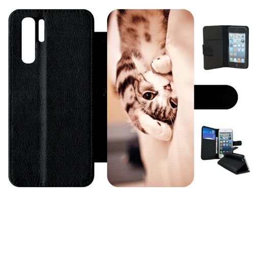 Etui À Rabat Huawei P30 Pro - Chaton Fatigue - Simili-Cuir - Noir
