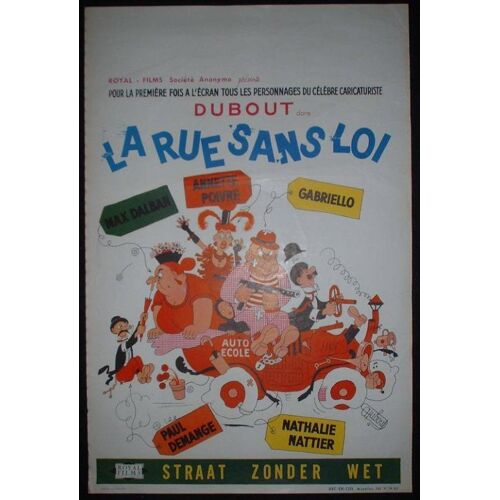 La Rue Sans Loi * Claude Dolbert - Film 1950 - Affiche De Cin?ma Originale Belge - 35x54 Cm * Dessin De Albert Dubout * Movie Poster * Max Dalban ; Annette Poivre ; Gabriello