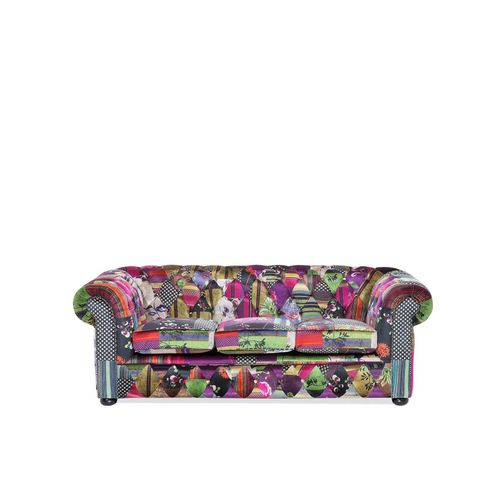 Canapé 3 Places Patchwork Bordeaux Violet Chesterfield
