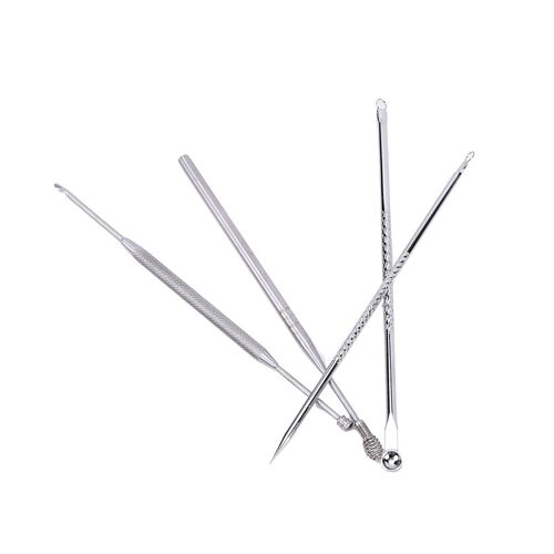 4 Pièces/Ensemble Point Noir Bouton Comedone Acné Extracteur Extracteur Outil + Oreille Cire Bâton Kit Ensemble De Haute Qualité 