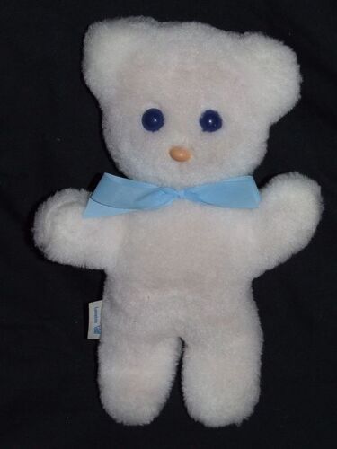 Ours Doudou Pastel Blanc Noeud Bleu - 24 Cm