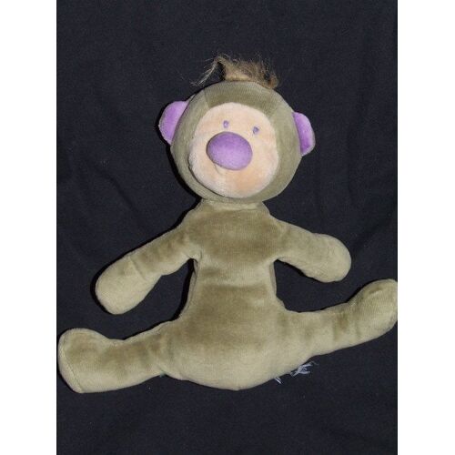 Doudou Ours Singe Vert Violet Mauve Houpette Peluche