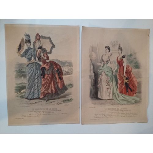 2 Gravures "Le Moniteur De La Mode" La Gazette Rose Illustrée, Le Bon Ton Et L'élégance Parisienne Réunis