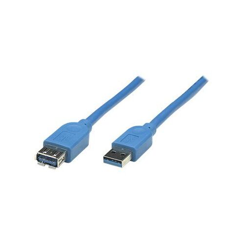 Manhattan USB-A to USB-A Extension Cable, 3m, Male to Female, 5 Gbps (USB 3.2 Gen1 aka USB 3.0), SuperSpeed USB, Blue, Lifetime Warranty, Polybag - Rallonge de câble USB - USB type A (M) pour USB type A (F) - USB 3.0 - 3 m - contacts flashés d'or...