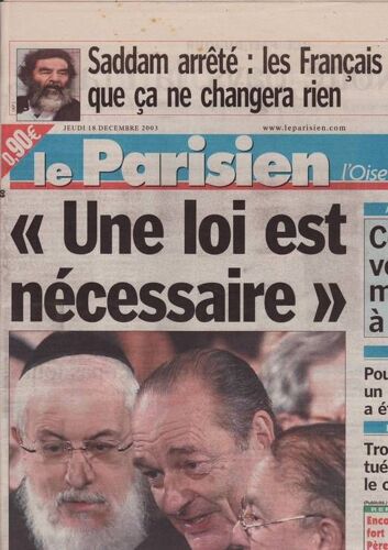 Le Parisien (Quotidien Edition De L'oise) / 18-12-2003  N° 18435 : Alizée (1/4p) - Annie Cordy (1p) - Meg Ryan (3/4p)