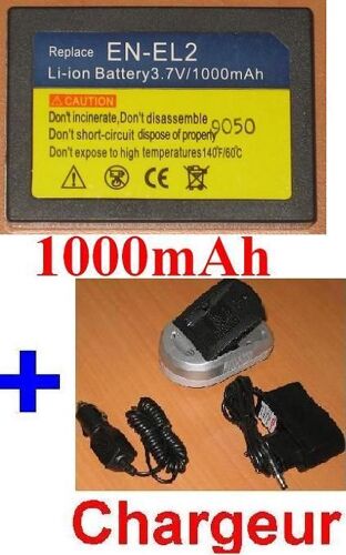 Chargeur + Batterie Pour NIKON EN-EL2 ENEL2 BP-NKL2 DDEN-EL2, 9904, Coolpix 2500 3500 SQ **1000mAh**