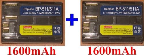 Pack de 2 Batteries Pour Canon BP511 BP-511 BP-511A BP-508 BP508 EOS-D10 **1600mAh**