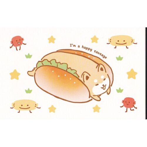 Carte Postale N°18 - Renard- I'm A Happy Sausage (Animal, Mignon, Kawaii, Repas, Hot Dog, Bun, Salade, Ketchup, Moutarde)