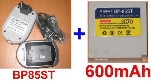 Chargeur + Batterie pour Samsung IA-BP85ST, VP-MX10 VP-MX10A VP-HMX10C VP-MX10AU SC-HMX20 VP-MX10AH SC-MX10R VP-MX10AU SC-MX10A SC-MX10P VP-MX10A SC-MX10 **600mAh**