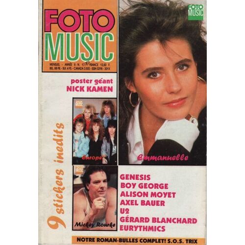 Foto Music 09-1987  N° 17 : Mickey Rourke (3p) Emmanuelle (3p) Boy George (3p) Genesis (4p) Alison Moyet (3p) Nick Kamen (8p) U2 (3p) Mandy Smith (2p) Axel Bauer (2p) Frédéric Chateau (1p)