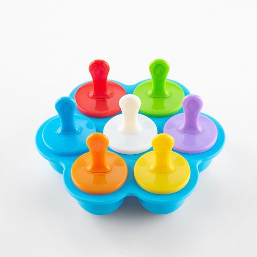 (Bleu) Mini Moule À Glace Pour Bébé, Moule À Popsicle Réutilisable, Moule À Glace Avec 7 Cavités Pour Les Popsicles, La Crème Glacée, La Nourriture Pour Bébé, Etc.