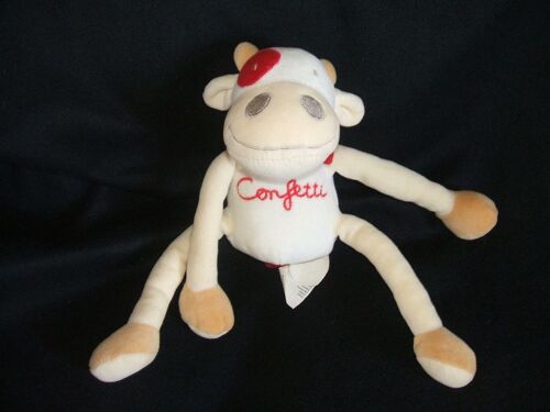 Confetti Peluche Doudou Vache Beige Blanc Echarpe Et Cocard Rouge 28 Cm