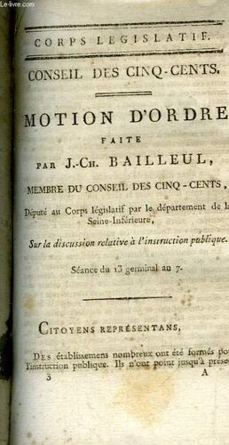 Motion D'ordre Sur La Discussion Relative À L'instruction Publique. Séance Du 13 Germinal An 7