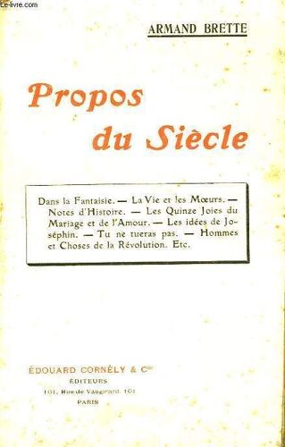 Propos Du Siècle