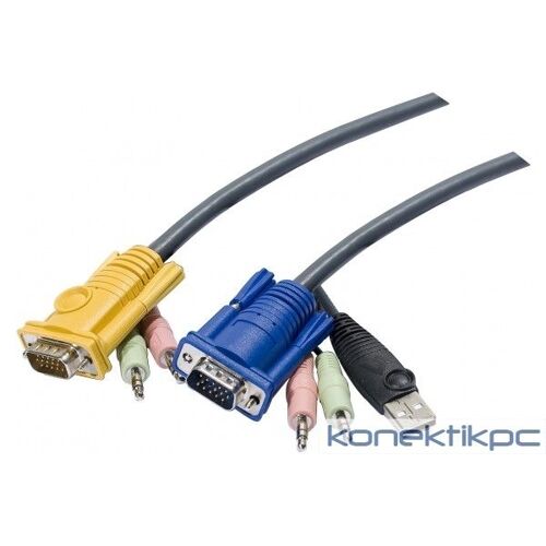 ATEN 2L-5305U - Câble clavier/vidéo/souris/audio - 15 pin D-Sub (DB-15), jack mini (M) pour USB, HD-15 (VGA), jack mini (M) - 5 m - pour ATEN CS1732, CS1734; Master View max CS-1754, CS-1758; MasterView CS-1732, CS-1734