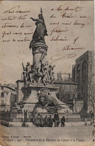 Carte Postale Ancienne, France, Vaucluse ( 84 ), Avignon, Monument De La Réunion Du Combat À La France - Oblitération 1904