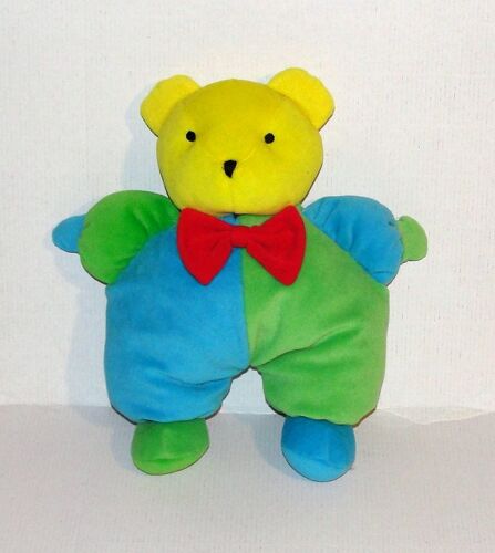 Doudou Ours Multicolore Petitpouce Peluche Hochet Ourson Jaune Vert Bleu 29 Cm