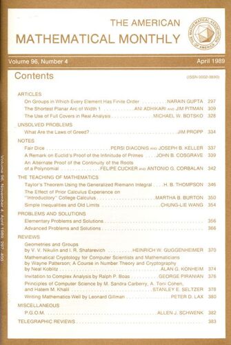 The American Mathematical Monthly, Volume 96  N° 4